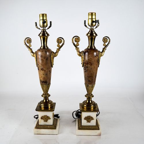 Pair Empire-Style Urn-Form Gilt Bronze Lamps