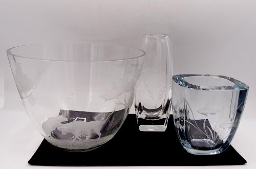 3 PCS. ETCHED CRYSTAL