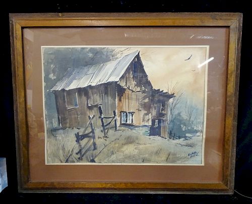RICHARD SGN. WATERCOLOR "LANDSCAPE WITH BARN"