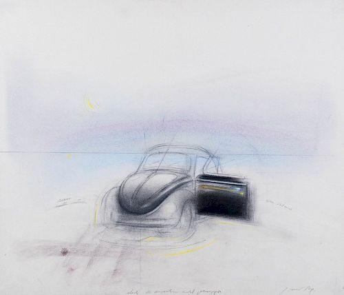 Piero Guccione (Scicli 1935-Modica 2018)  - Studio per macchina nel paesaggio