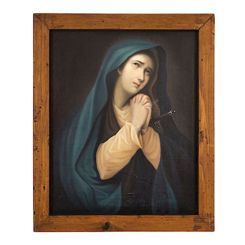 THE SORROWFUL MOTHER. MEXICO, 20TH CENTURY. Oil on canvas. 23 x 18 in