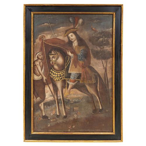 SAINT MARTIN OF TOURS. SOUTH AMERICAN School. Oil on canvas. 57 x 38.5 in