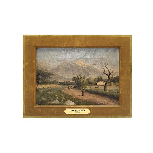 TOWNLEY BENSON (EE. UU. (?), 1848-MEXICO, 1907). MOUNTAINOUS LANDSCAPE WITH WALKERS. Oil on canvas. Signed and dated 1894. 9 x 13