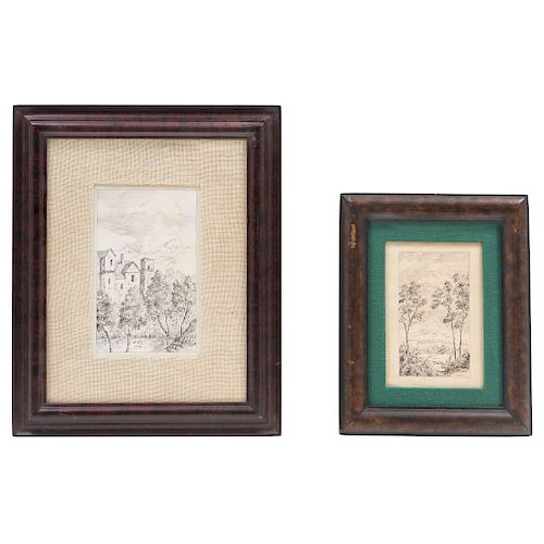 FÉLIX PARRA (MEXICO, 1845-1919). PAIR OF LANDSCAPES. Ink on paper. Signed. Two pieces.