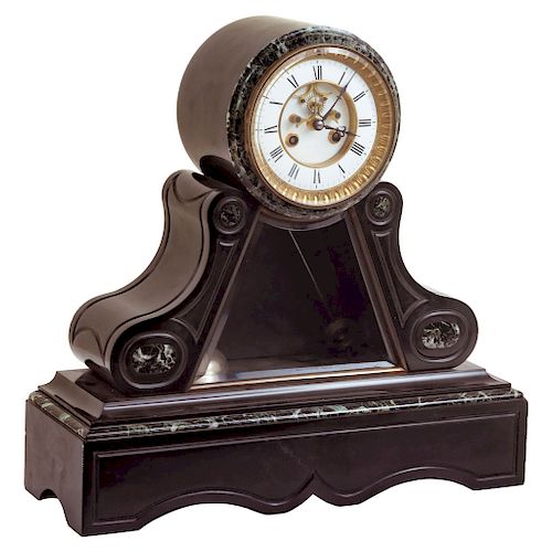 MANTEL CLOCK. FRANCE, 19TH CENTURY. Black marble and brass. 17 in tall