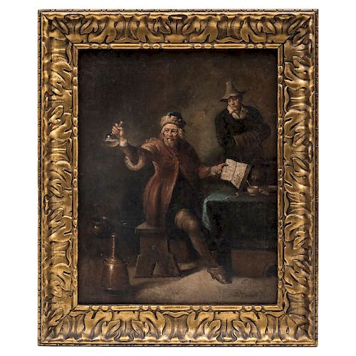 AFTER DAVID TENIERS "THE YOUNG". THE ALCHEMIST. NETHERLANDS, EARLY 19TH CENTURY. Oil on canvas. With the signature "D. Teniers FA". 16.5 x 13 in