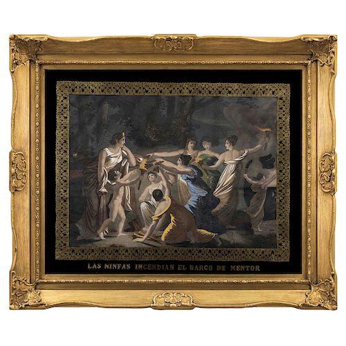 GROUP OF "THE ADVENTURES OF TELÉMACO" SCENES. SPAIN, 19TH CENTURY. Colored lithographs. gilded cardboard frame with titles. 12.5 x 16.5 in