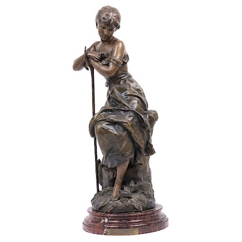 AUGUSTE LOUIS MATHURIN MOREAU (FRANCE, 1834 - 1917). PEASANT. Antimony. Signed "A. Moreau". With marble base, with the legend "A MONSIEUR GOUDE. SOUVE