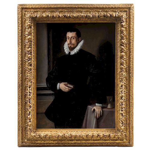 ATTRIBUTED TO TIBERIO TITTI (FLORENCE, 1573-1627). PORTRAIT OF A GENTLEMAN. ITALY, 18TH CENTURY. Oil on wood. 48.5 x  36 in 