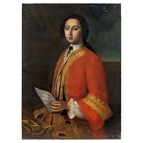 CIRCLE OF GIUSEPPE BONITO ITALY 1707-1789), PORTRAIT OF A MUSICIAN. Oil on canvas. 38.5 x 29 in
