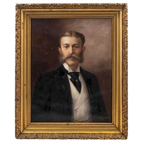 PORTRAIT OF A GENTLEMAN. MEXICO, EARLY 20TH CENTURY. Signed and dated "A. Vargas 1904". Oil on canvas. 27 x 21.5 in