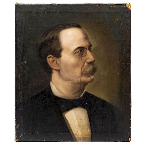 JOSÉ MARÍA ESCUDERO Y ESPRONCEDA (SPAIN, 1829-1906). PORTRAIT OF DON ANTONIO CANOVAS DEL CASTILLO. Oil on canvas. Signed. 21.5 x 18 in