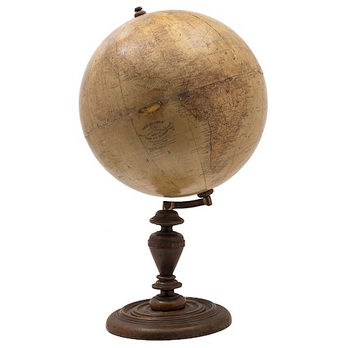 LUDWIG JULIUS SHEYMANN (GERMANY, CIRCA 1900) GLOBE. Chromolithographs on paper on wood. With brass support and walnut wood base. 21 x 11 in