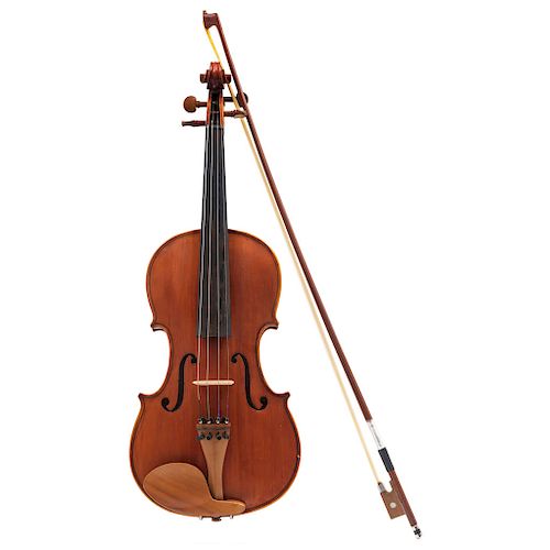 VIOLIN. UNITED STATES OF AMERICA, 19TH CENTURY. wood with ebonized fingerboard. Wooden arch with horsehair. With case. With tag "Eduardo Echeverría / 