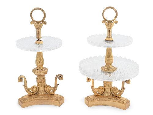 A Pair of French Empire Gilt Bronze and Cut-Glass Compotes
Height 13 1/2 inches.