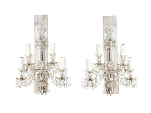 A Pair of Cut Crystal Four-Light Wall Sconces
Height 26 3/4 inches.