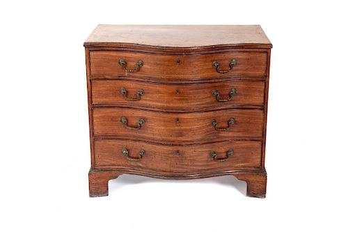 An English Serpentine Chest
Height 33 x width 37 x depth 23 1/2 inches.