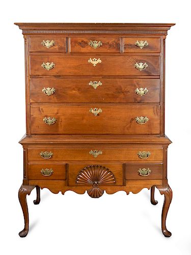A Chippendale Walnut Highboy
Height 66 x width 46 1/4 x depth 22 1/2 inches.