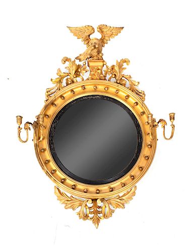 An American Federal Style Girandole Giltwood Mirror
Height 54 x width 32 inches.
