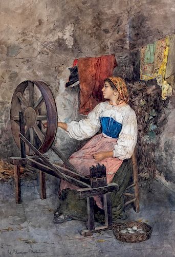 Clelia Bompiani-Battaglia
(Italian, 1847-1927)
Italian Beauty at the Wheel