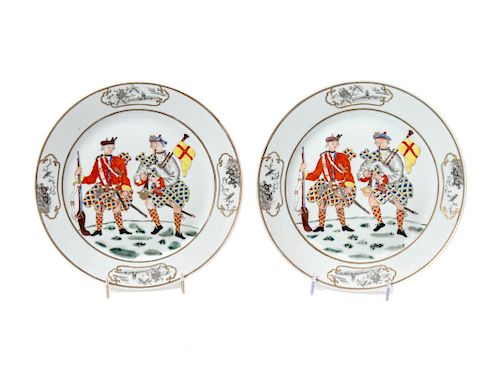 A Pair of Chinese Export Porcelain Scotsman Plates 
Diameter 9  inches.