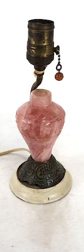 Chinese Rose Quartz Vase-Form Lamp