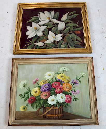 K.J.F.:  Two Floral Still Lifes - Oil on Canvas