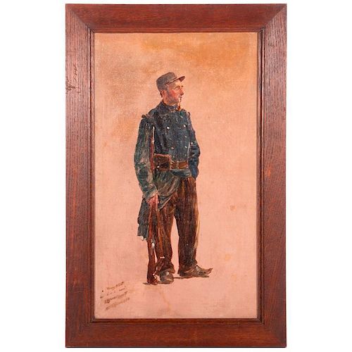 Early 20th century oil on board of a World War I French Soldier. Signed lower left Henry Hunt and dated 1916.