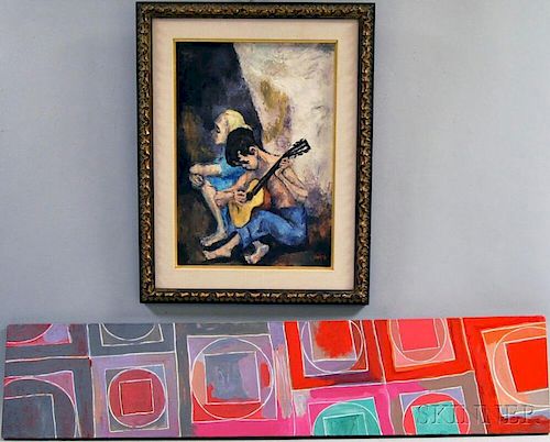 Two 20th Century Paintings:      Mervin M. Jules (American, 1912-1994), The Guitar Player