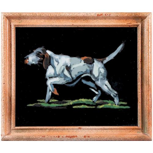 A 20th century oil on felt painting of a pointer.