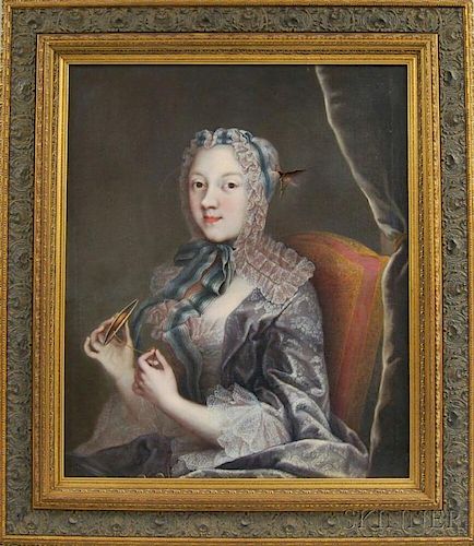 French School, 18th Century      Elegant Young Woman Holding a Tatting Shuttle.