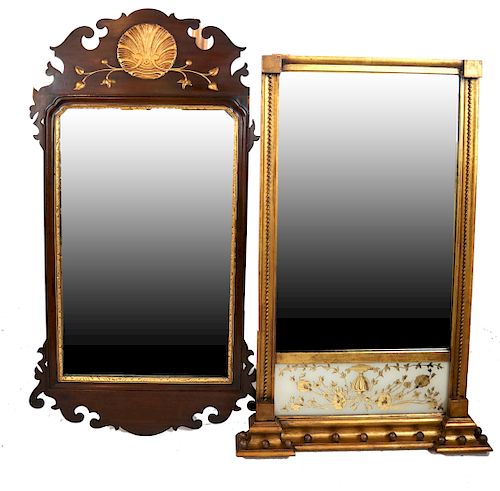 A Federal Eglomise Mirror & A Chippendale Mirror