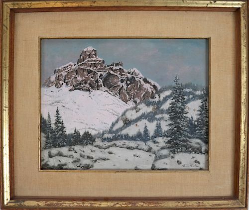 Winter Scene - Oil on Canvas, Illegibly Signed