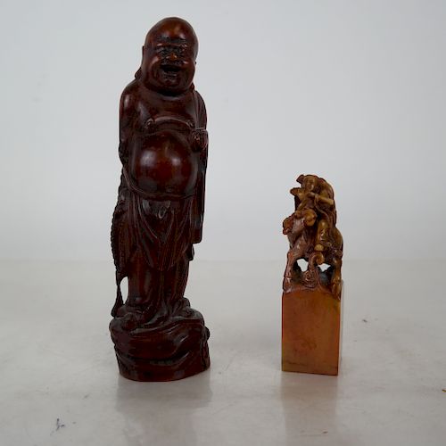 Two Chinese Sculptures - Stone and Wood