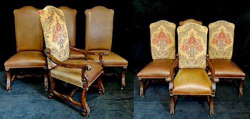 GROUP 8 LEATHER & TAPESTRY UPHOLSTERED DINING CHAIRS 