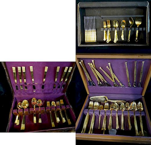3 SILVERPLATE VERMEIL FLATWARE SETS WITH CASES
