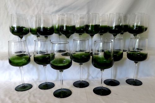 LOT 20 CLEAR TO GREEN HAND BLOWN GLASSES