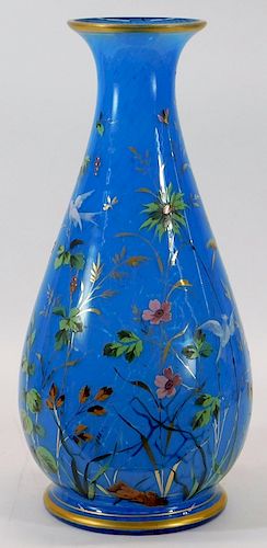 MONUMENTAL Bohemian Art Glass Enameled Vase