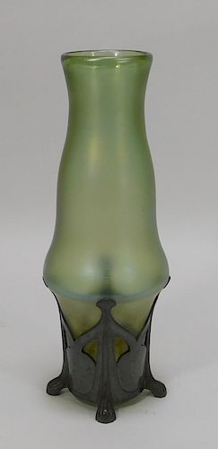 Green Iridescent Bohemian Art Glass Vase