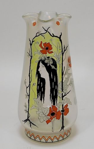 Fritz Heckert Art Nouveau Enameled Glass Vase