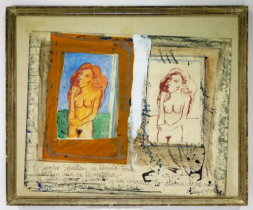 Mexico Latin American Mixed Media Nude Painting