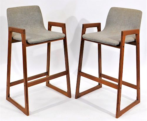 PR MCM Danish Modern Walnut Wood Barstool Chairs