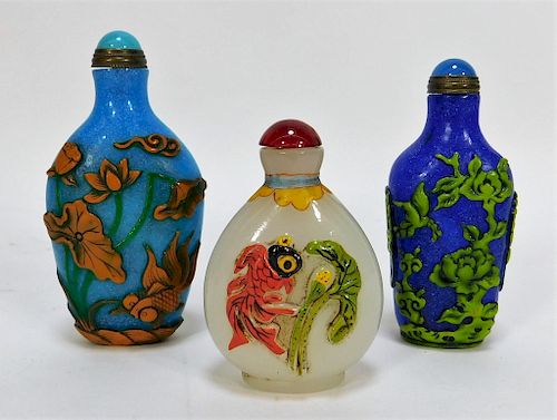 3PC Chinese Peking and Painted Snuff Bottles