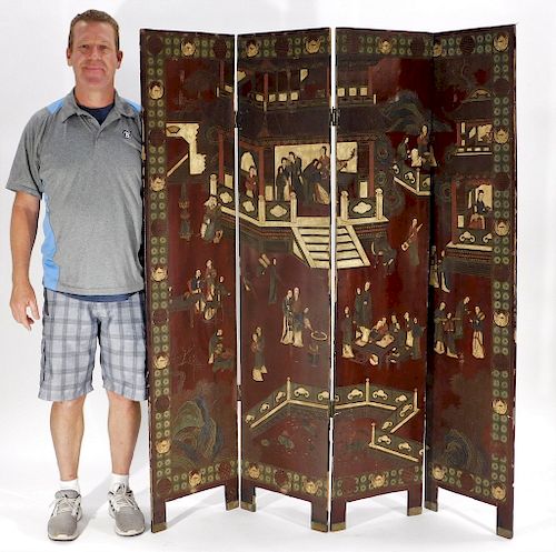 Chinese Qing Dynasty Red Lacquered Wood Divider