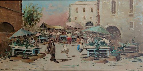 MARVELLI. Signed Oil On Canvas. Market Scene.