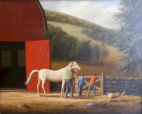 LOCCER?. Signed Oil On Board. Horse In Farm.