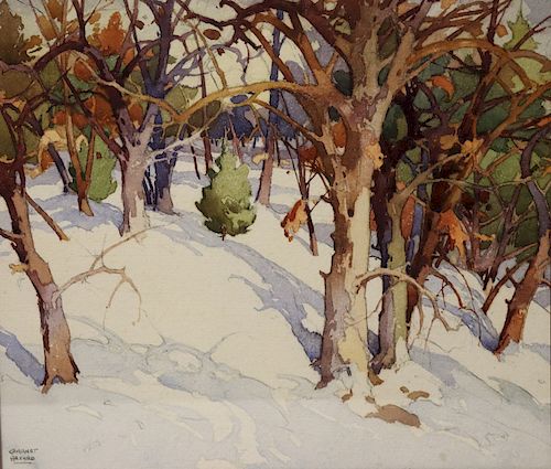 Garnet Hazard. Signed Watercolor Forest Scene.