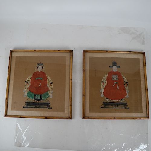 Pair Chinese Ancestral Portraits - Water