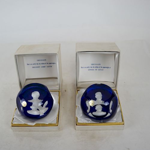 Two St. Louis Glass Crystal Paperweights