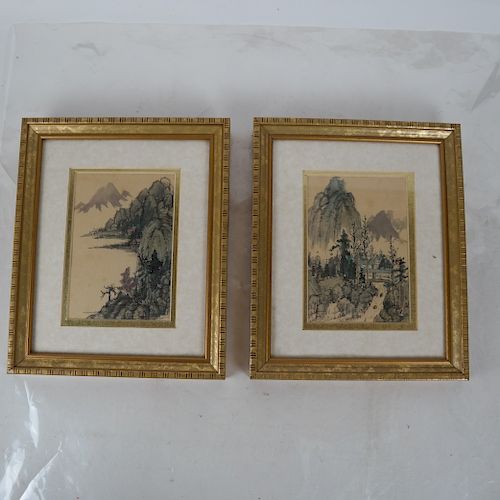Pair Chinese Landscape Watercolors